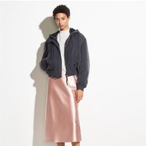 Vince Coat Soft Bomber Tech Jacket Wool Sherpa Hood Black